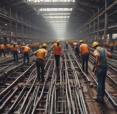 A friendly relationship manager assisting a customer with TMT bar booking on a laptop.