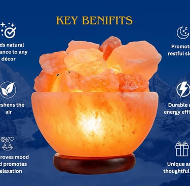 Spantik Himalayan Salt Lamp Bowl with Natural Crystal Chunks, Dimmer Cord and Classic Wood Base Prem
