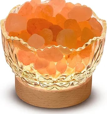 Himalayan Salt Lamp, Pink, Wooden Base, 10 Levels of Light Intensity Adjustment, USB Plug, 1 Year Wa