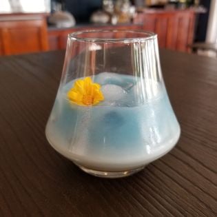 Elegant blue handcrafted cocktail at Tonic Martinborough