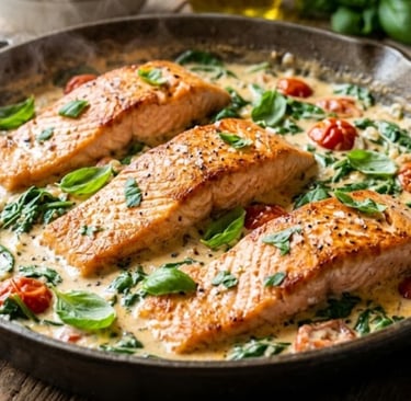 Cremiges Lachs-Spinat-Pfännchen