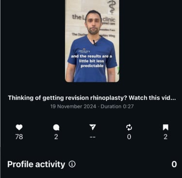 Educational video analytics example before my work showing 0 gained followers from 2,408 views