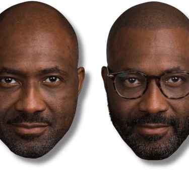 Before and after results of scalp micropigmentation for hair loss on a smiling bald man.