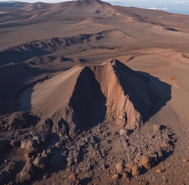 A vibrant lava lamp glowing warmly against a backdrop of volcanic rocks and tropical flowers.