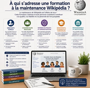 Infographie présentant les publics concernés par une formation à la maintenance Wikipédia