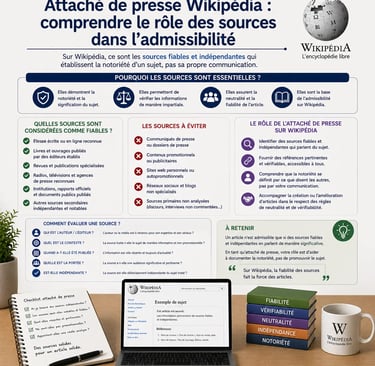 Infographie expliquant le rôle des sources fiables et indépendantes dans l’admissibilité Wikipédia