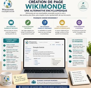 Infographie présentant la création d’une page Wikimonde comme alternative encyclopédique