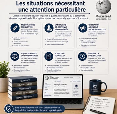 Bureau avec infographie présentant les situations nécessitant une attention particulière