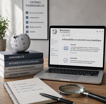 Ordinateur affichant les critères d’admissibilité Wikipédia