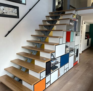 a staircase case with a colorful staircase casement