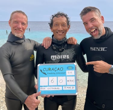 Freedivers celebrating a personal best on Curacao