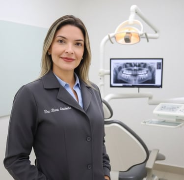 a woman in a dentist's office with a smile on her face