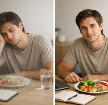 Skipping meals causes low energy compared to regular healthy eating