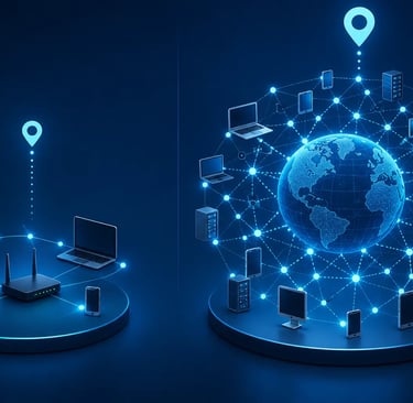 small local network compared to large global network illustrating internet expansion
