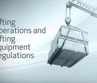 A construction crane lifting heavy crates alongside the text LOLER Lifting Operations and Lifting Equipment Regulations.