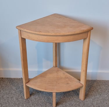 Vintage wood corner side table after laser paint removal process