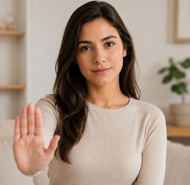 Mulher com expressão confiante estabelecendo limites saudáveis