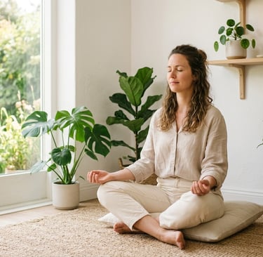 Pessoa em momento de pausa e respiração consciente para reduzir o estresse