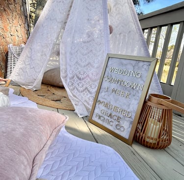 Bridal brunch luxury picnic in blush pink with lace teepee elegant events in North Georgia
