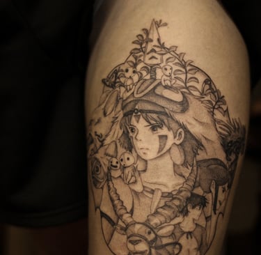Tatouage Manga Ghibli Princesse Mononoké réalisé par Margot Dubs Tattoo