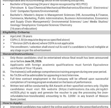 OGDCL Management Trainee Program 2026 March – Apply Online for MTO Jobs in Pakistan