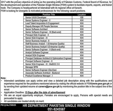 Pakistan Single Window Jobs March 2026 Apply Online Software Engineers & Others PSW Latest
