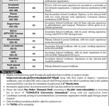 COMSATS University Wah Campus Jobs 2026 February Application Form Attendants, Naib Qasid, Drivers & Others CUI Latest