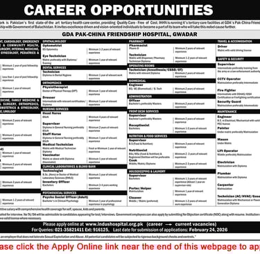 Indus Hospital Gwadar Jobs 2026 February Online Apply GDA Pak China Friendship Hospital Latest