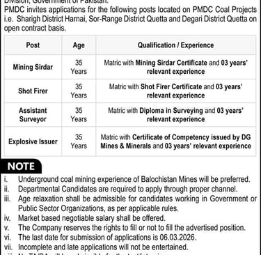 Pakistan Mineral Development Corporation Balochistan Jobs 2026 February Apply Online Assistant Surveyor & Others Latest