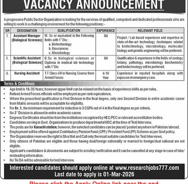 Public Sector Organization Jobs 2026 February researchjobs777 Apply Online Assistant Managers & Others Latest