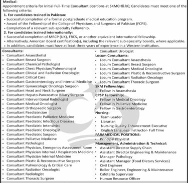 Shaukat Khanum Hospital Lahore Jobs April 2026 Apply Online Medical Consultants Nursing Staff SKMCHRC Careers Pakistan