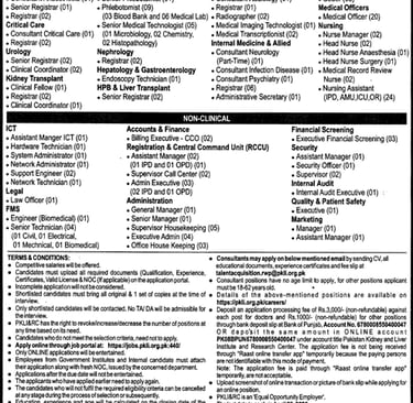 PKLI Rawalpindi Jobs April 2026 Apply Online Pakistan Kidney and Liver Institute Clinical Non Clinical Careers