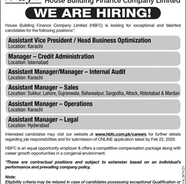 House Building Finance Company Jobs February 2026 Apply Online Assistant Managers & Others HBFC Latest