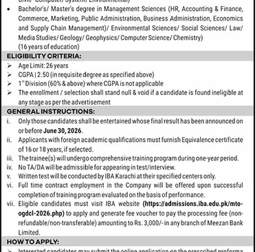OGDCL Management Trainee Program April 2026 official advertisement for fresh graduates apply online through IBA
