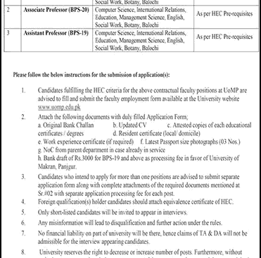 University of Makran Panjgur Jobs 2026 February Application Form Teaching Faculty Latest