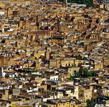 Fes medina Morocco traditional old city skyline with historic buildings
