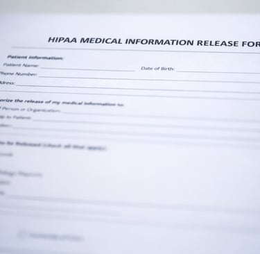HIPAA medical information release form with blurred content for privacy