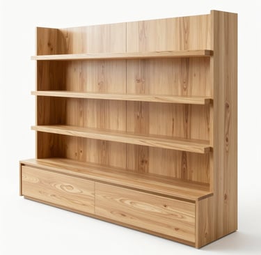 A sleek retail display unit showcasing products in a bright boutique setting.