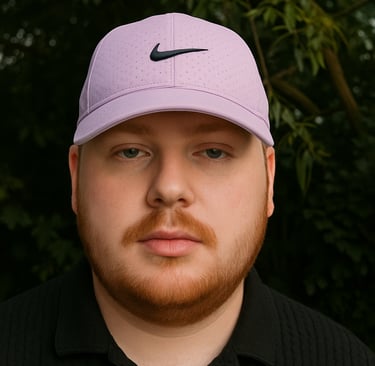 a man with a purple hat and a purple hat