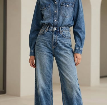 Young woman in denim jacket holding a designer handbag