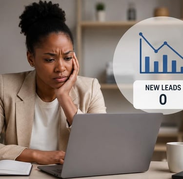 Business owner analyzing website lead generation dashboard