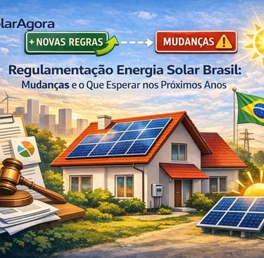 Ilustração de casa com painéis solares representando mudanças na regulamentação da energia solar no 