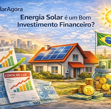 Painéis solares representando energia solar como investimento financeiro, com gráfico de crescimento
