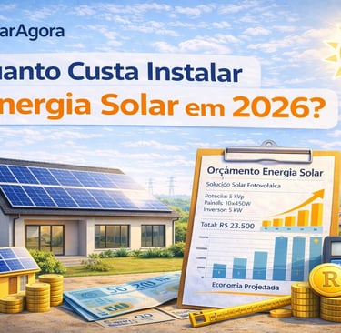 casa moderna com painéis solares no telhado e cálculo de custo mostrando quanto custa instalar energ