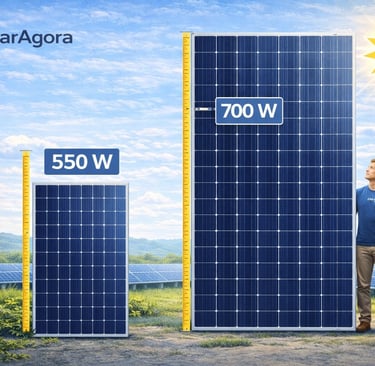 Comparação de tamanho entre placas solares de 550W e 700W com escala real