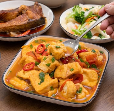 đậu sốt cà chua của tiệm cơm văn phòng, cơm gia đình