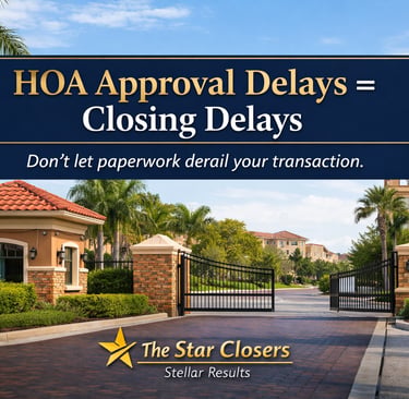 HOA community entrance and how HOA approval delays real estate closing timelines.