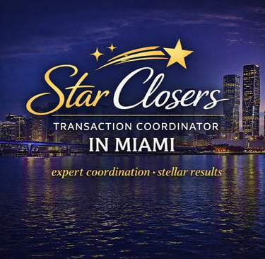 Star Closers real estate transaction coordinat   or in Miami services with a nighttime skyline view.