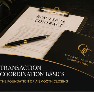 Real estate contract on a clipboard with a pen for transaction coordination services.