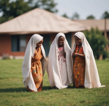 A group photo of adults attending an Islamic teaching session outdoors